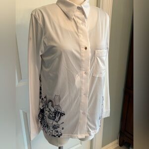 ESPOIR Equestrian sz S “At the Horse Faire” LS button up blouse. NWT